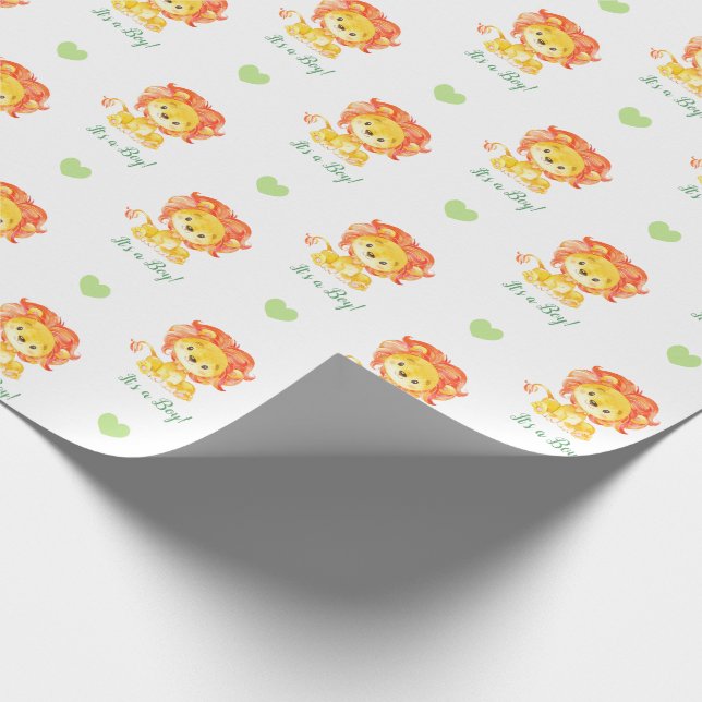 Papier Cadeau Papier à enveloppement de lions (vert Orange perso (Coin)