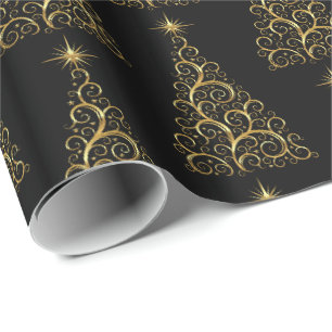 Papier Cadeau Papier à enveloppement de Noël-Majesté Arbres d'or