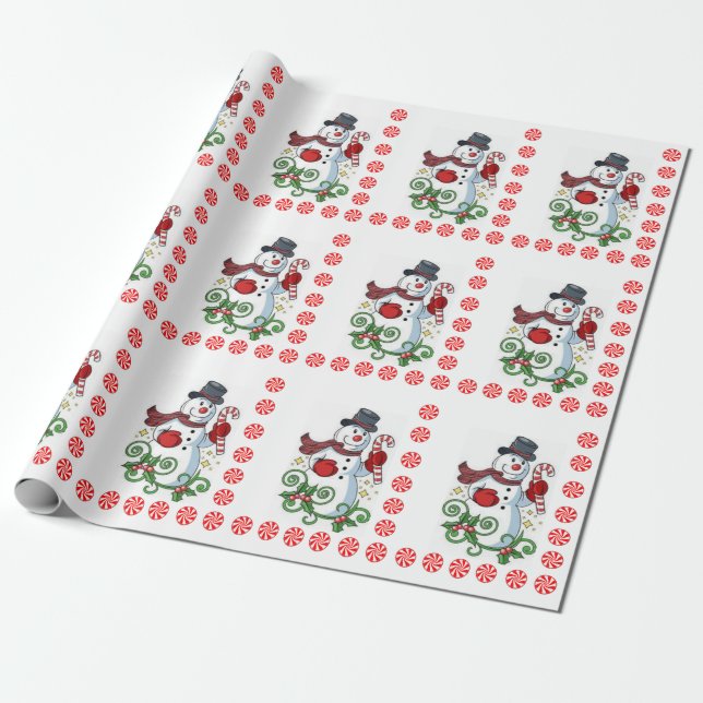 Papier Cadeau Papier à enveloppement de Noël Pepperment de Snowm (Déroulé)