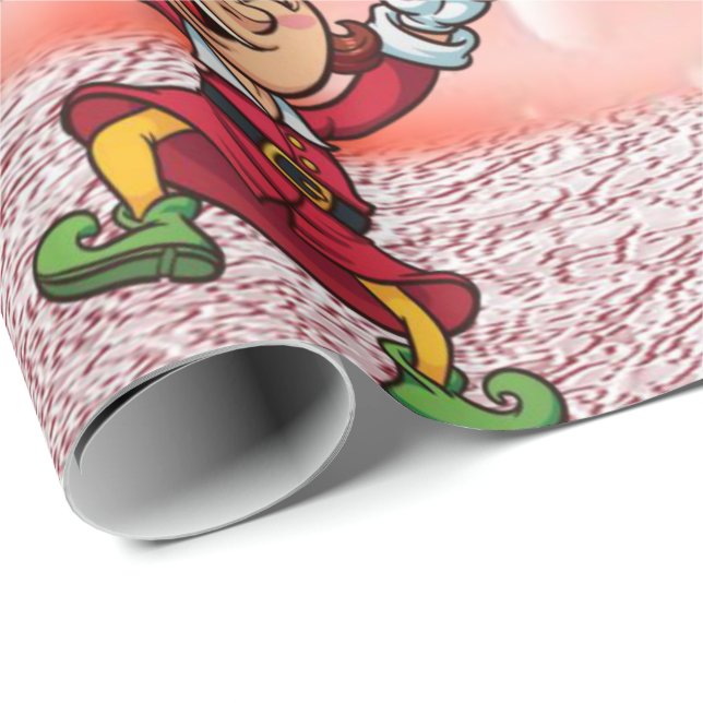 Papier Cadeau Papier à enveloppement de Noël Peppermenthe Elf Sn (Coin rond)