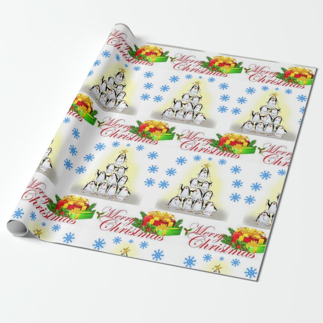 Papier Cadeau Papier à enveloppement de Noël Pingouin Pneus (Déroulé)