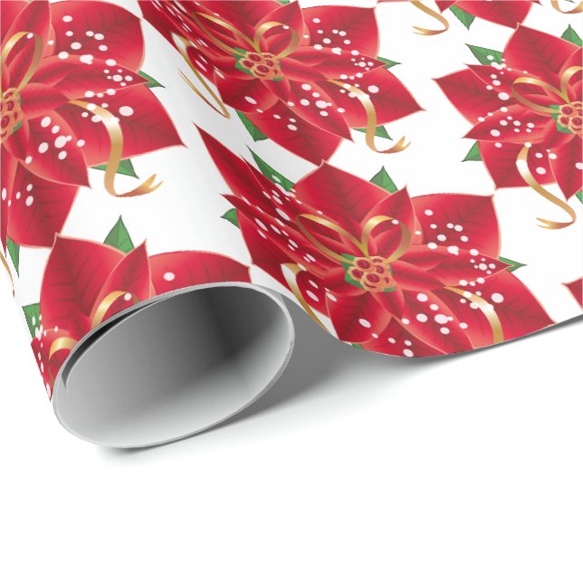 Papier Cadeau Papier à enveloppement de Noël - Poinsettia rouge (Coin rond)