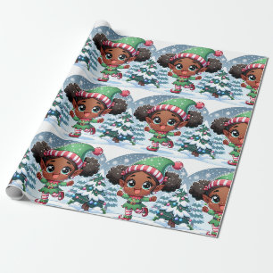 Papier Cadeau Papier à enveloppement de Noël pour fille noire - 