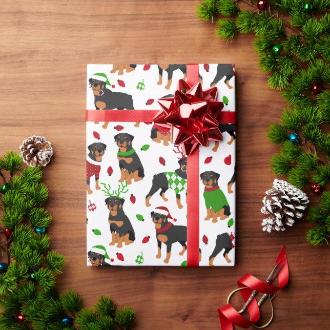 Papier Cadeau Papier à enveloppement de Noël Rottweiler (Cadeau de vacances)