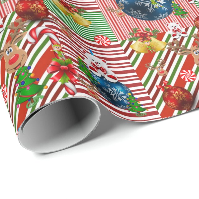 Papier Cadeau Papier à enveloppement de Noël Teddy Bear Stripe (Coin rond)