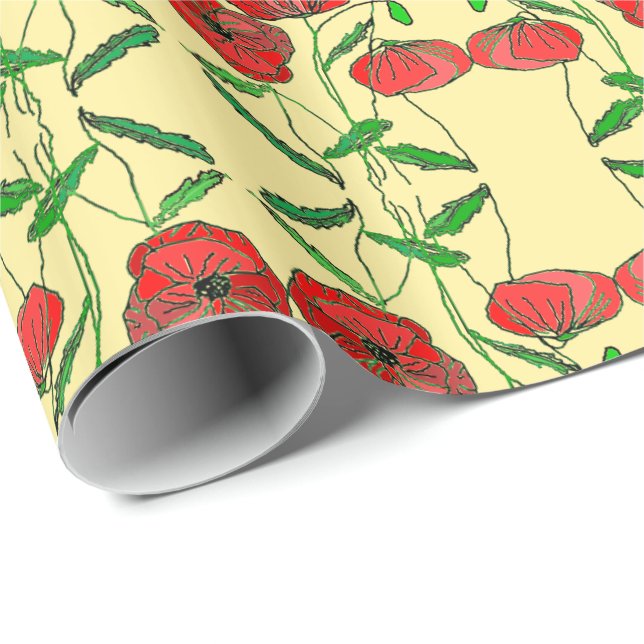 Papier Cadeau Papier à enveloppement de pavot rouge - Choisissez (Coin rond)