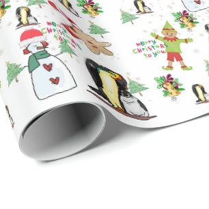 Papier Cadeau Papier à enveloppement de pingouin de Noël Snowman