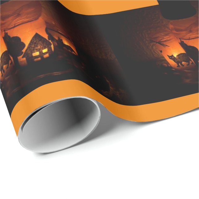 Papier Cadeau Papier à enveloppement d'Halloween, Chat noir (Coin rond)