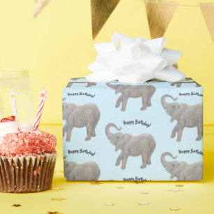 Papier Cadeau Papier à enveloppement éléphant bleu pâle