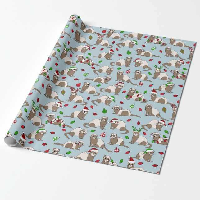 Papier Cadeau Papier à enveloppement Ferret de Noël (Déroulé)