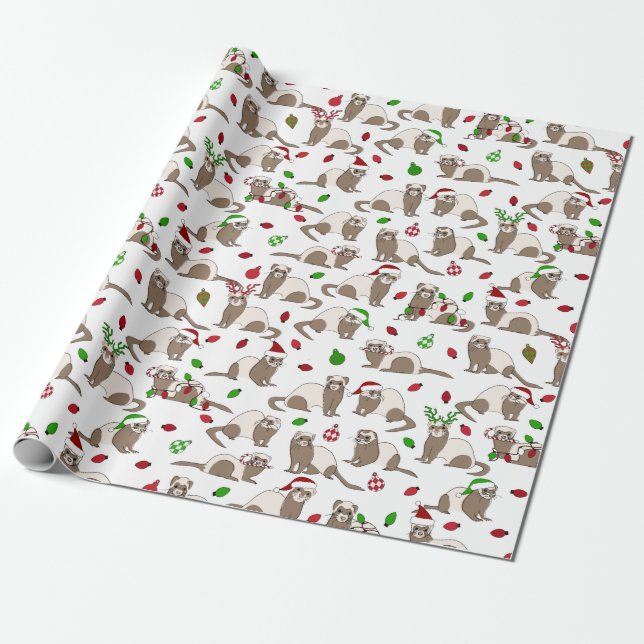 Papier Cadeau Papier à enveloppement Ferret de Noël (Déroulé)