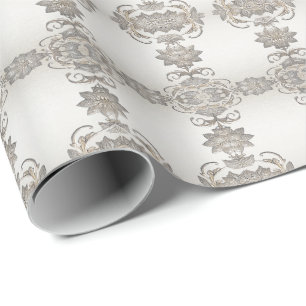 Papier Cadeau Papier à enveloppement floral argent