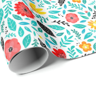 Papier Cadeau Papier à enveloppement floral brillant | Vert