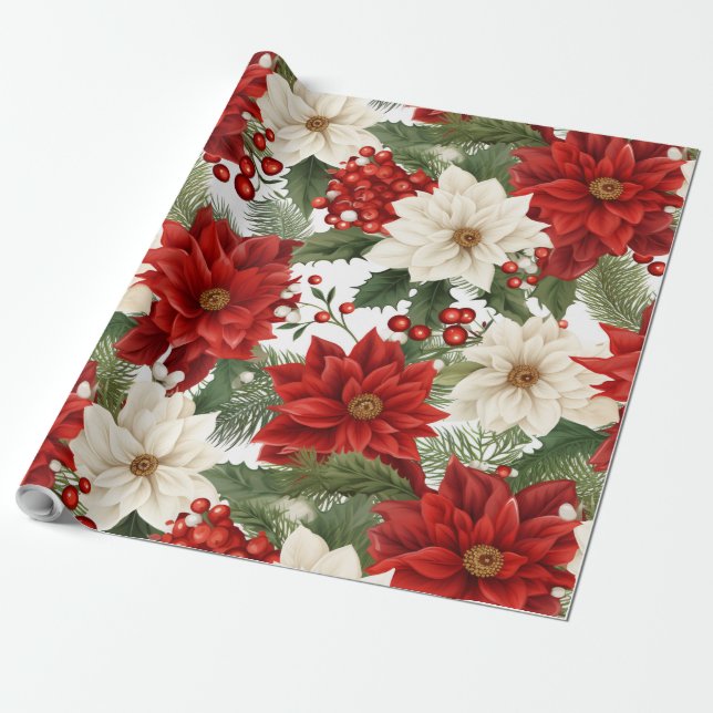 Papier Cadeau Papier à enveloppement floral de Noël 30Inx30Ft (Déroulé)