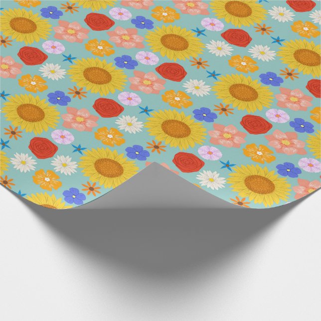 Papier Cadeau Papier à enveloppement floral rétro (Coin)