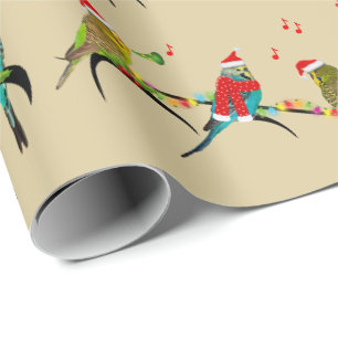 Papier Cadeau Papier à enveloppement français de Noël Budgie