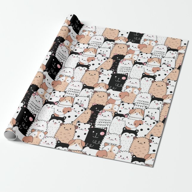 Papier Cadeau Papier à enveloppement Motif de chiot (Déroulé)