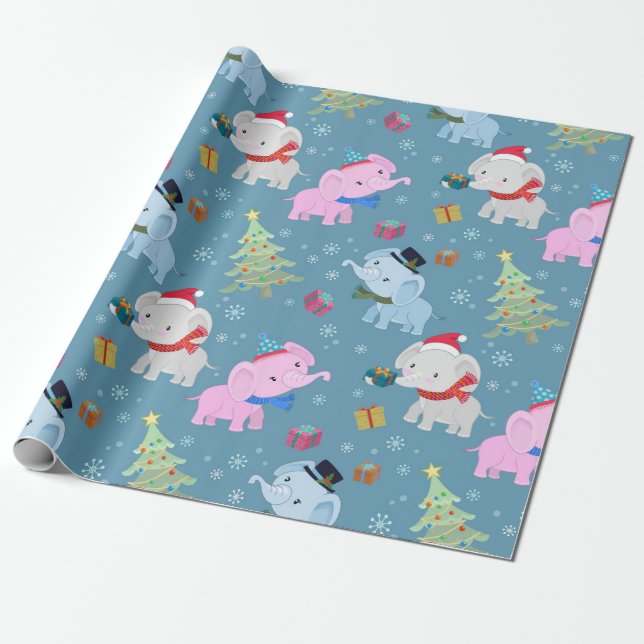 Papier Cadeau Papier à enveloppement Motif de Noël Eléphant mign (Déroulé)