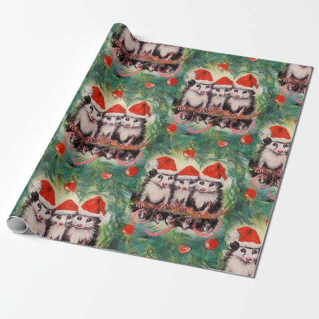 Papier Cadeau Papier à enveloppement Opossum Santas (Déroulé)