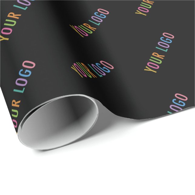 Papier Cadeau Papier à enveloppement personnalisé noir avec logo (Coin rond)