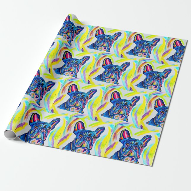 Papier Cadeau Papier à enveloppement pour chien de taureau franç (Déroulé)
