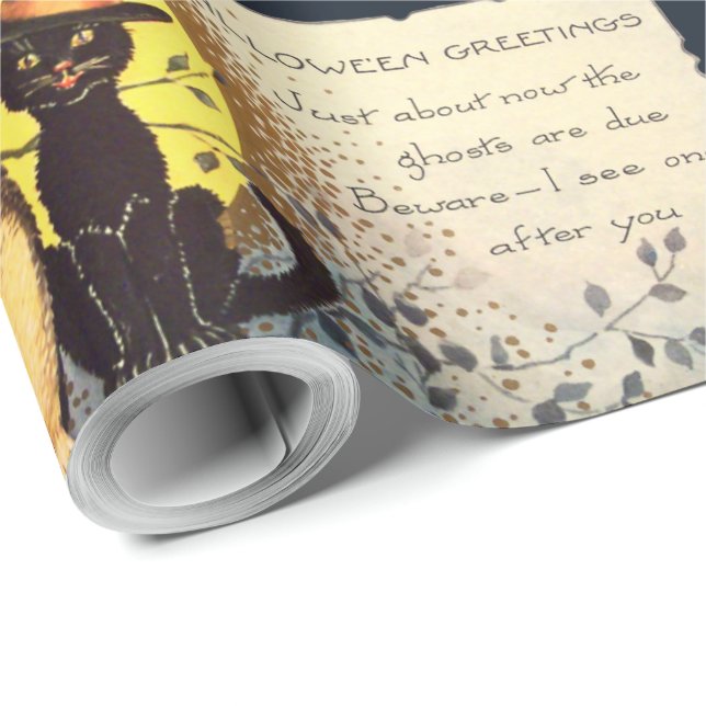 Papier Cadeau Papier à enveloppement pour Halloween Chat et Chou (Coin rond)