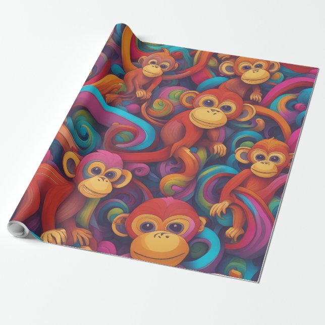 Papier Cadeau Papier à enveloppement pour singes 3D Vivid - Vibr (Déroulé)