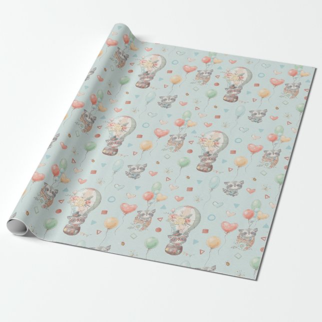 Papier Cadeau Papier à enveloppement racoon adorable (Déroulé)
