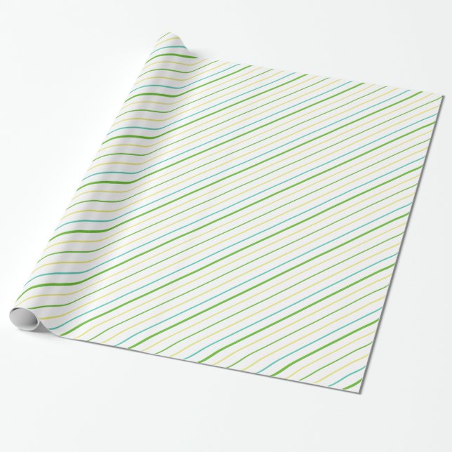 Papier Cadeau Papier à enveloppement rayé chic : Jaune, Vert, Bl (Déroulé)