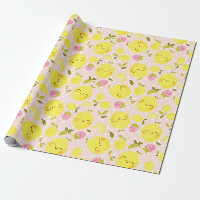 Papier Cadeau Papier à enveloppement rose citron à la fraise (Déroulé)