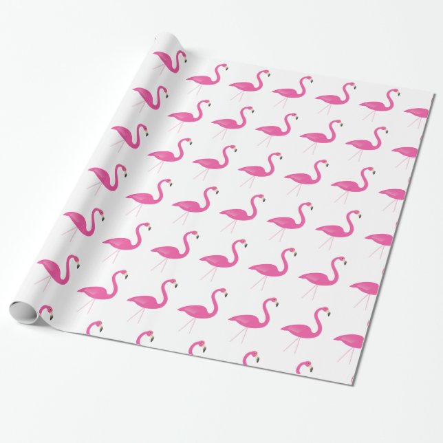 Papier Cadeau Papier à enveloppement rose et blanc Flamant rose (Déroulé)