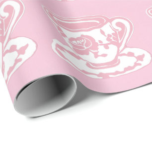 Papier Cadeau Papier à enveloppement rose et blanc Motif Rose de