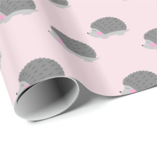 Papier Cadeau Papier à enveloppement rose et gris hérisson