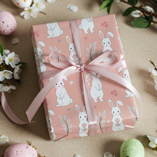 Papier Cadeau Papier à enveloppement rose Pastel Bunny de Pâques