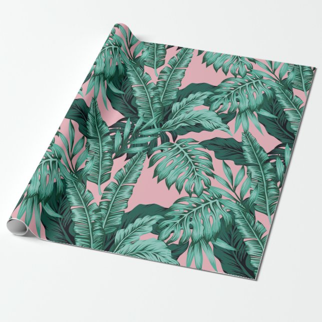 Papier Cadeau Papier à enveloppement rose tropical (Déroulé)