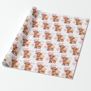 Papier Cadeau Papier à enveloppement rose vache Highland