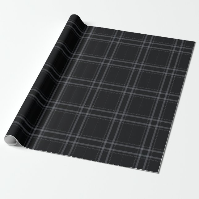 Papier Cadeau Papier à enveloppement Tartan plaqué noir (Déroulé)