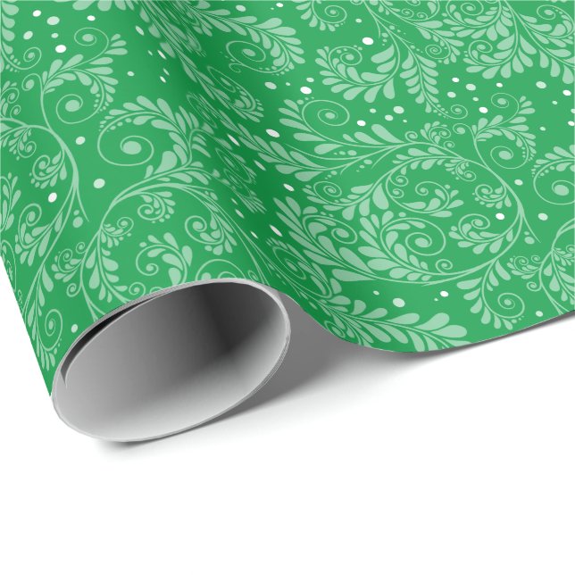 Papier Cadeau Papier à enveloppement vert à l'élégance florale (Coin rond)