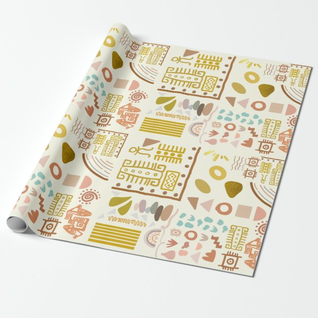 Papier Cadeau Papier à envelopper 30 po x 6 pi Boho antique (Déroulé)