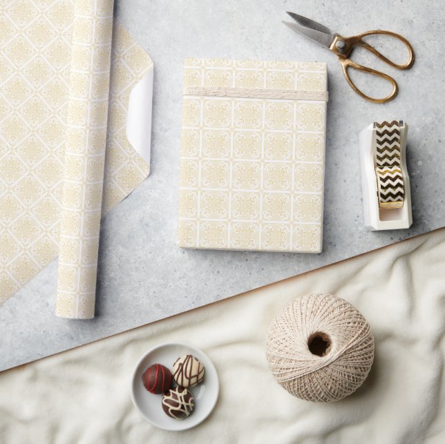 Papier Cadeau Papier à envelopper à crochet jaune moutarde (Artisanat)