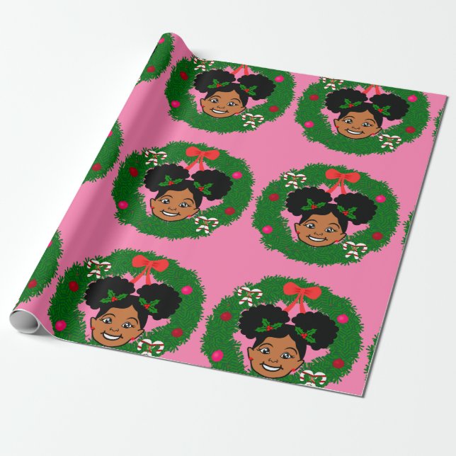 Papier Cadeau Papier à envelopper, Afro-Américain fille Noël (Déroulé)