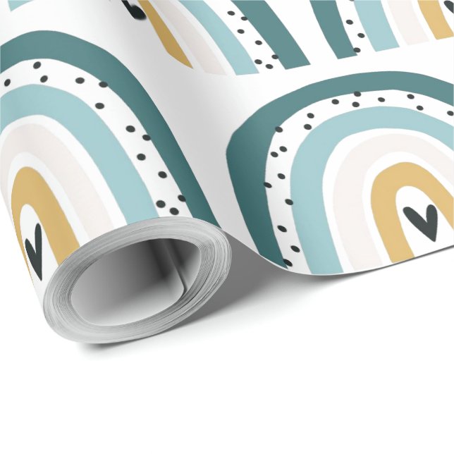 Papier Cadeau Papier à envelopper - Arc-en-ciel avec Pois + Coeu (Coin rond)