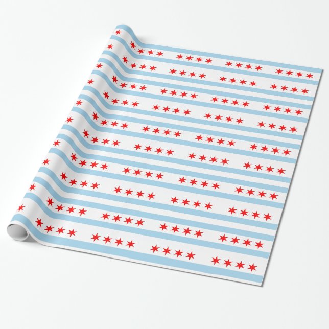 Papier Cadeau Papier à envelopper avec Drapeau de Chicago (Déroulé)