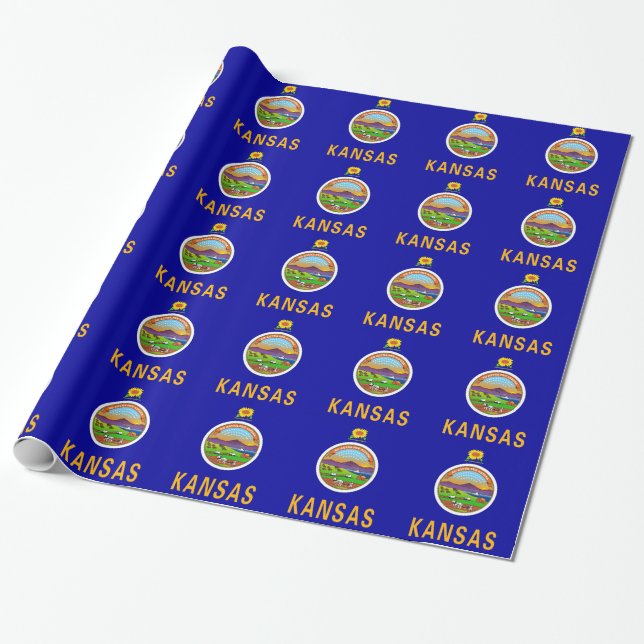 Papier Cadeau Papier à envelopper avec Drapeau du Kansas (Déroulé)