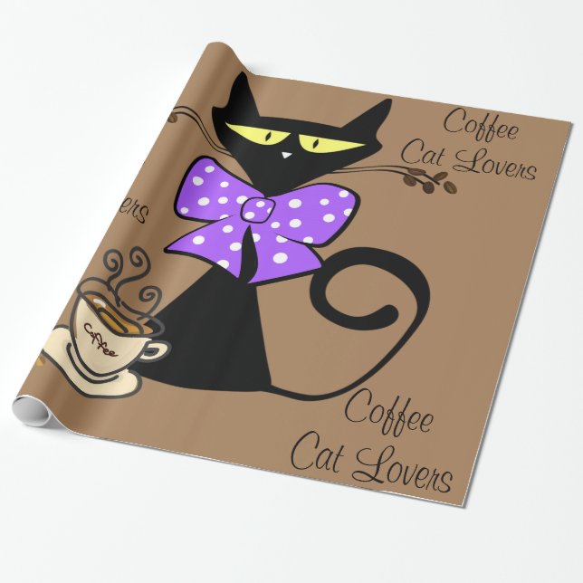 Papier Cadeau Papier à envelopper brillant, Amoureux de les chat (Déroulé)