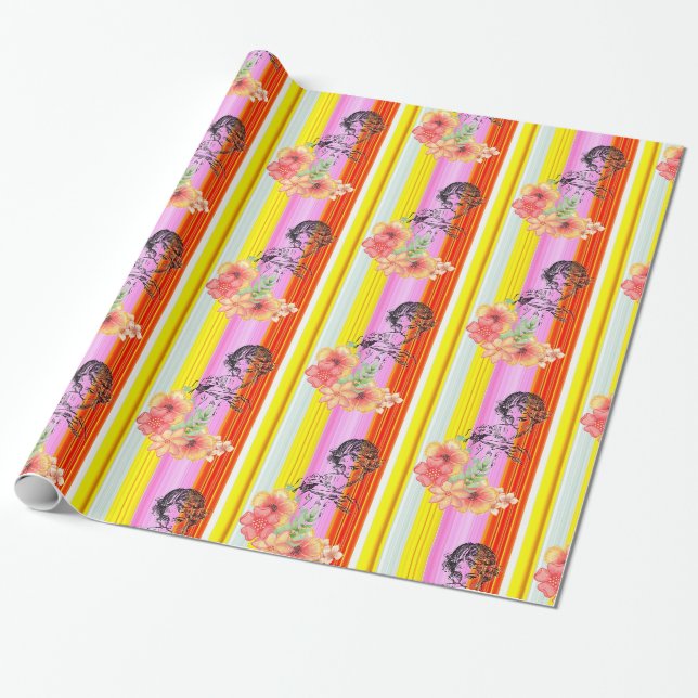 Papier Cadeau Papier à envelopper brillant, bande féminine victo (Déroulé)