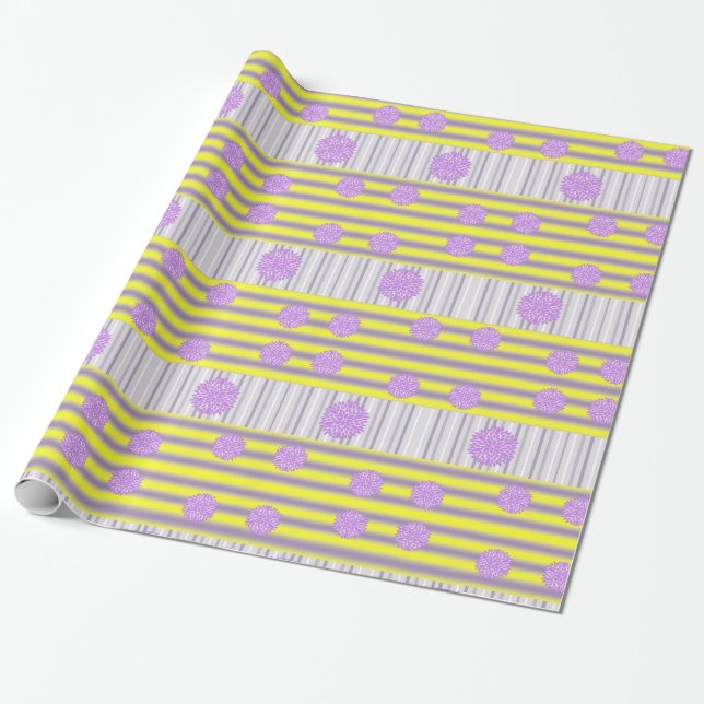 Papier Cadeau Papier à envelopper brillant, bande violet jaune (Déroulé)