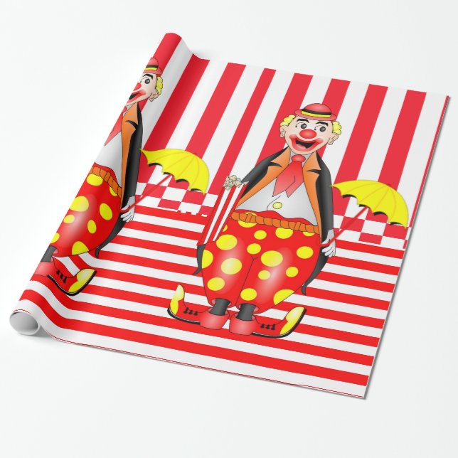 Papier Cadeau Papier à envelopper brillant, Clown à rayures roug (Déroulé)