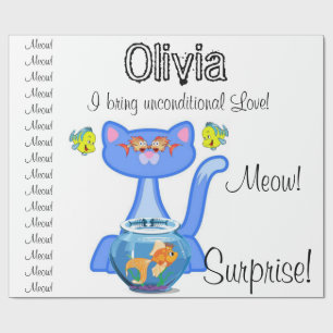 Papier Cadeau Papier à envelopper brillant, Feline Cat Surprise