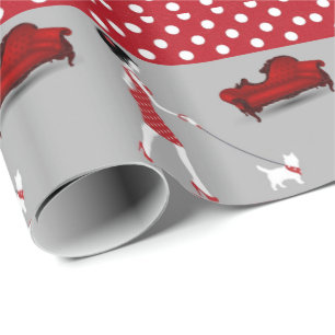Papier Cadeau Papier à envelopper brillant Polkadot rouge chien